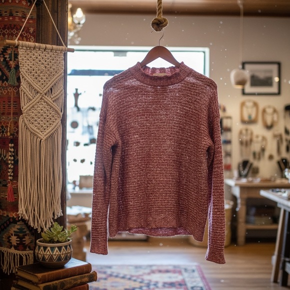 St. John's Bay Red & Cream Marled Knit Sweater Mock Turtleneck Warm Pullover PXL - Picture 7 of 12